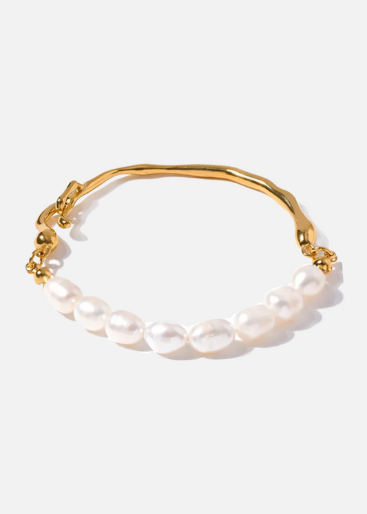 18k Gold Plated Freshwater Pearls Bracelet Bangle