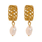 ISLA 18k Gold Plated Freshwater Pearl Drop Textured Hoop Earrings