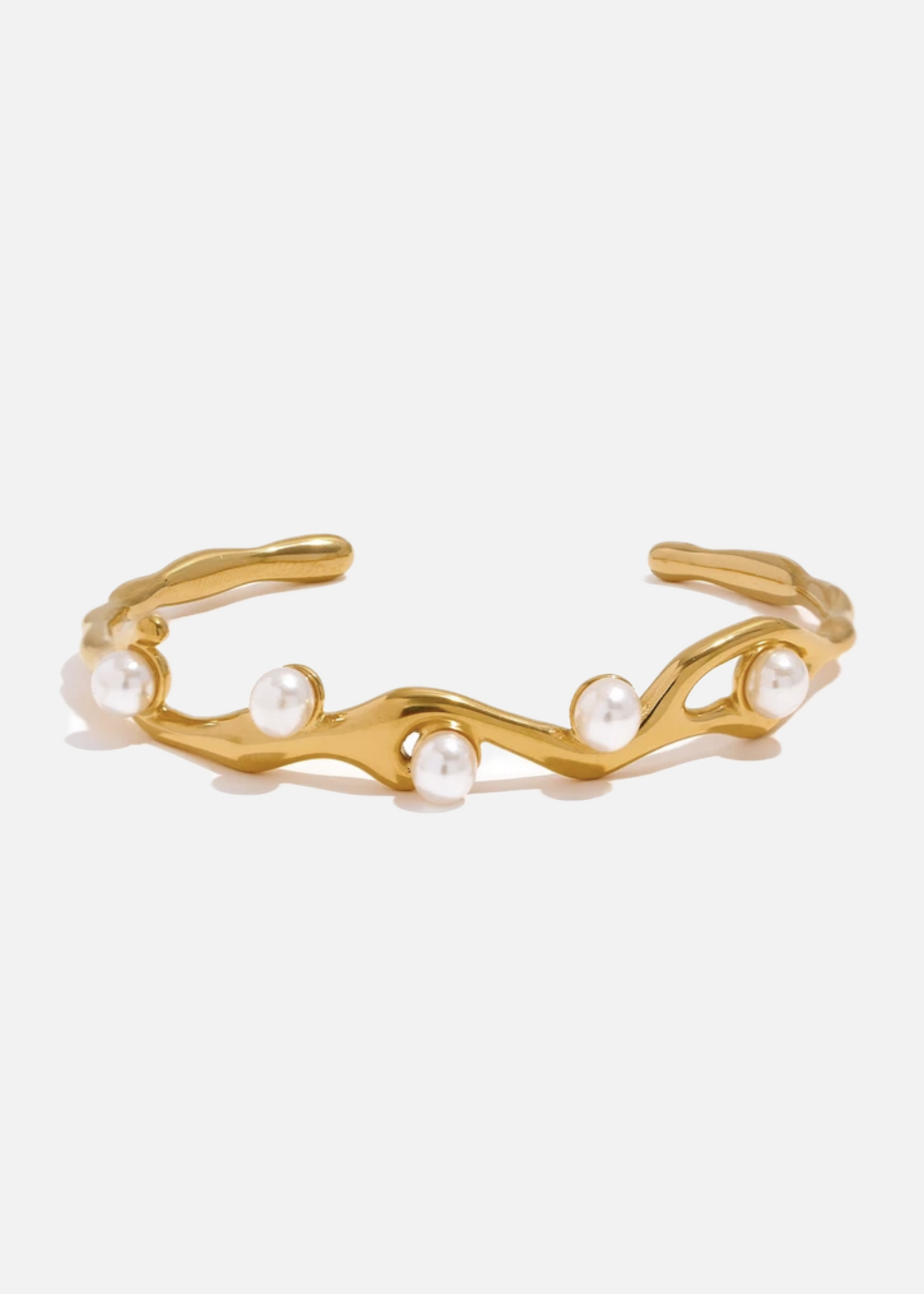 LYRA 18K Gold Plated Twist Cuff Bracelet Bangle Simulated Pearls