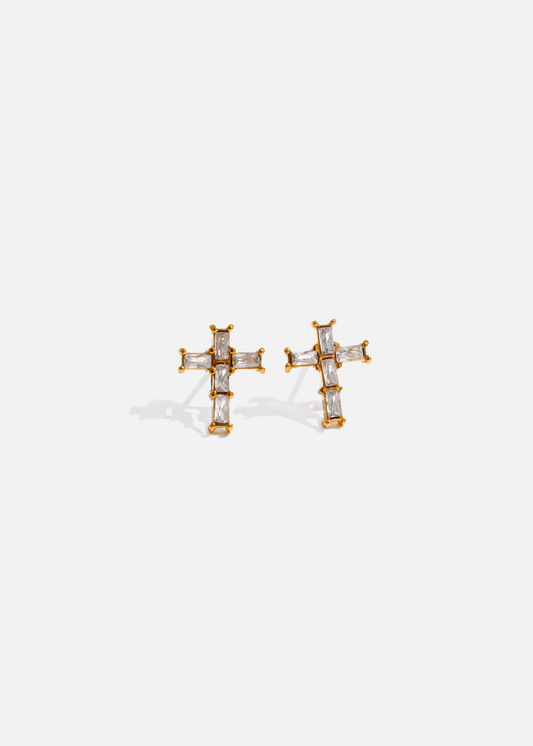 LIA 18k Gold Plated Mini Cross Cubic Earrings