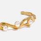 18K Gold Plated Twist Cuff Bracelet Bangle Simulated Pearls