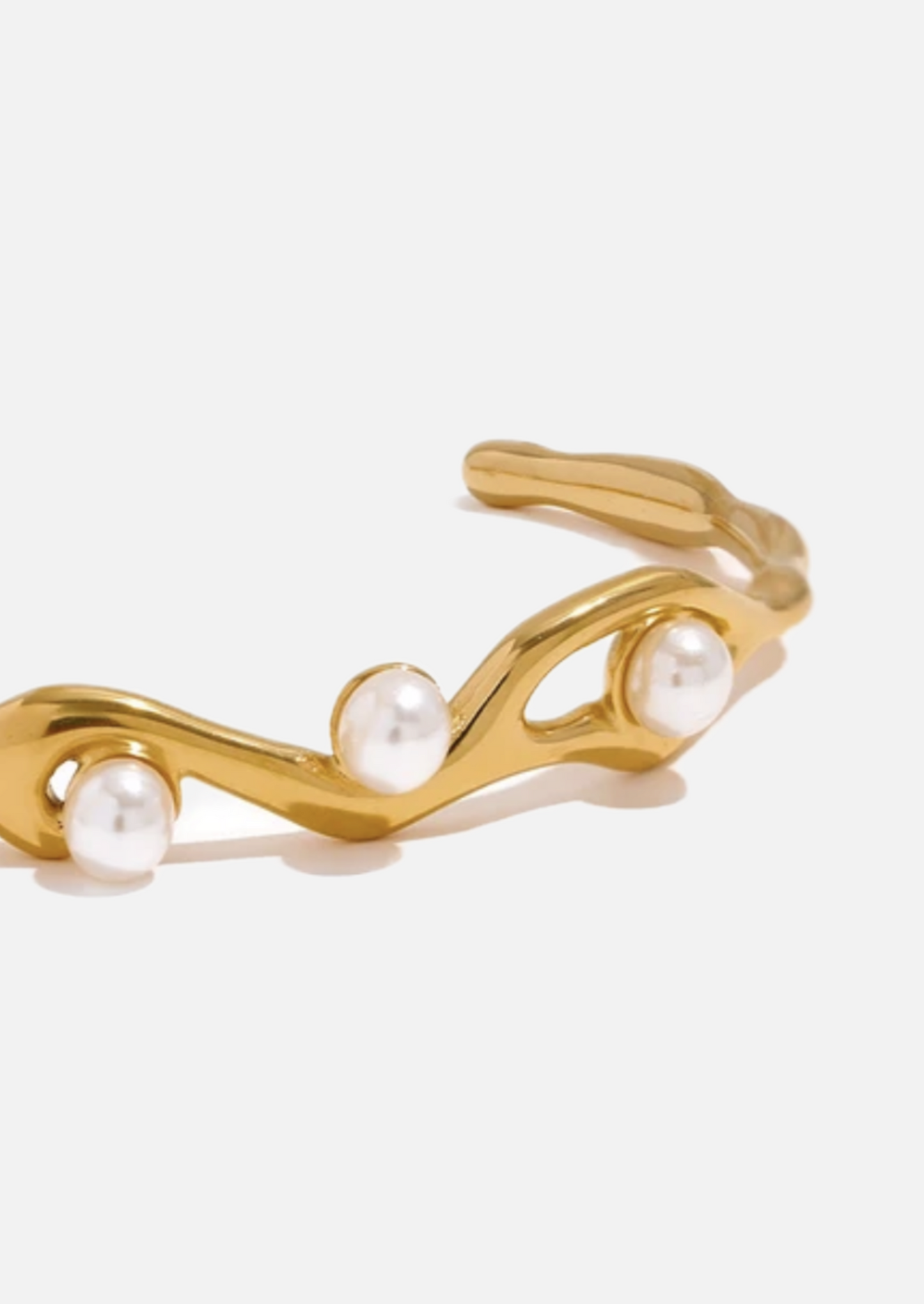 18K Gold Plated Twist Cuff Bracelet Bangle Simulated Pearls