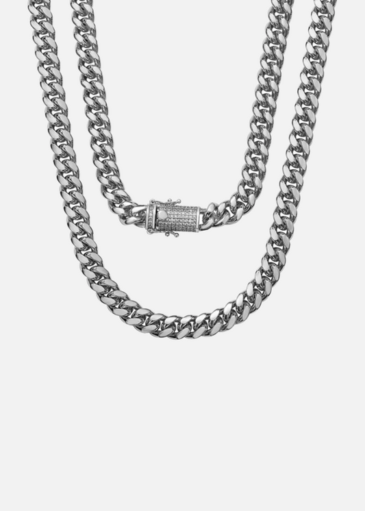 Silver 316L Stainless Steel CZ Chain Necklace