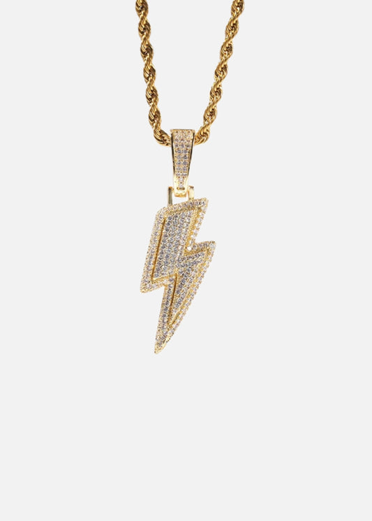 14K Gold Plated 3A+ CZ Stone Paved Ice Out Lightning Pendant
