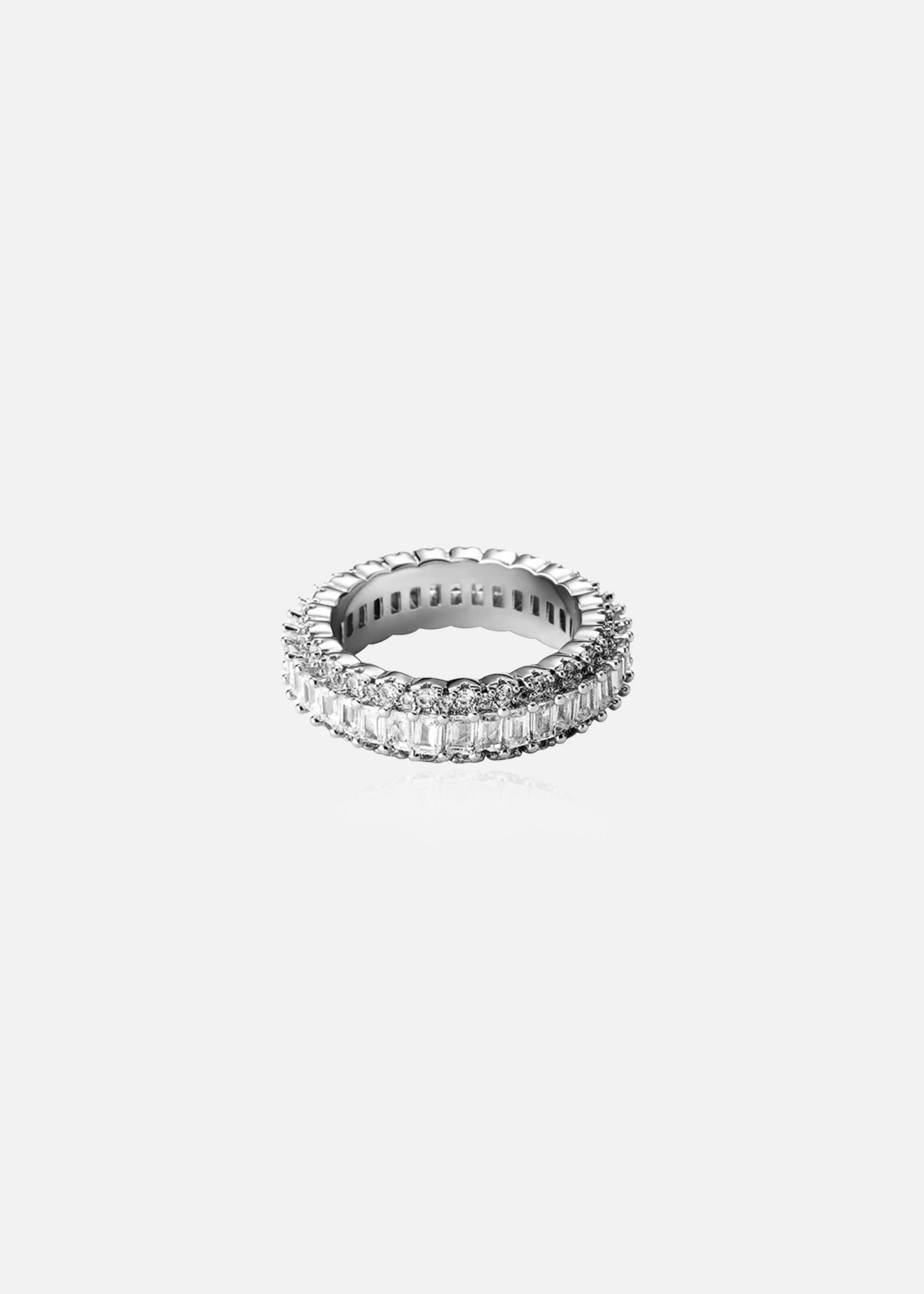 Silver Rhodium Plated Claw Set 1 Row CZ Stone Iced Out Ring