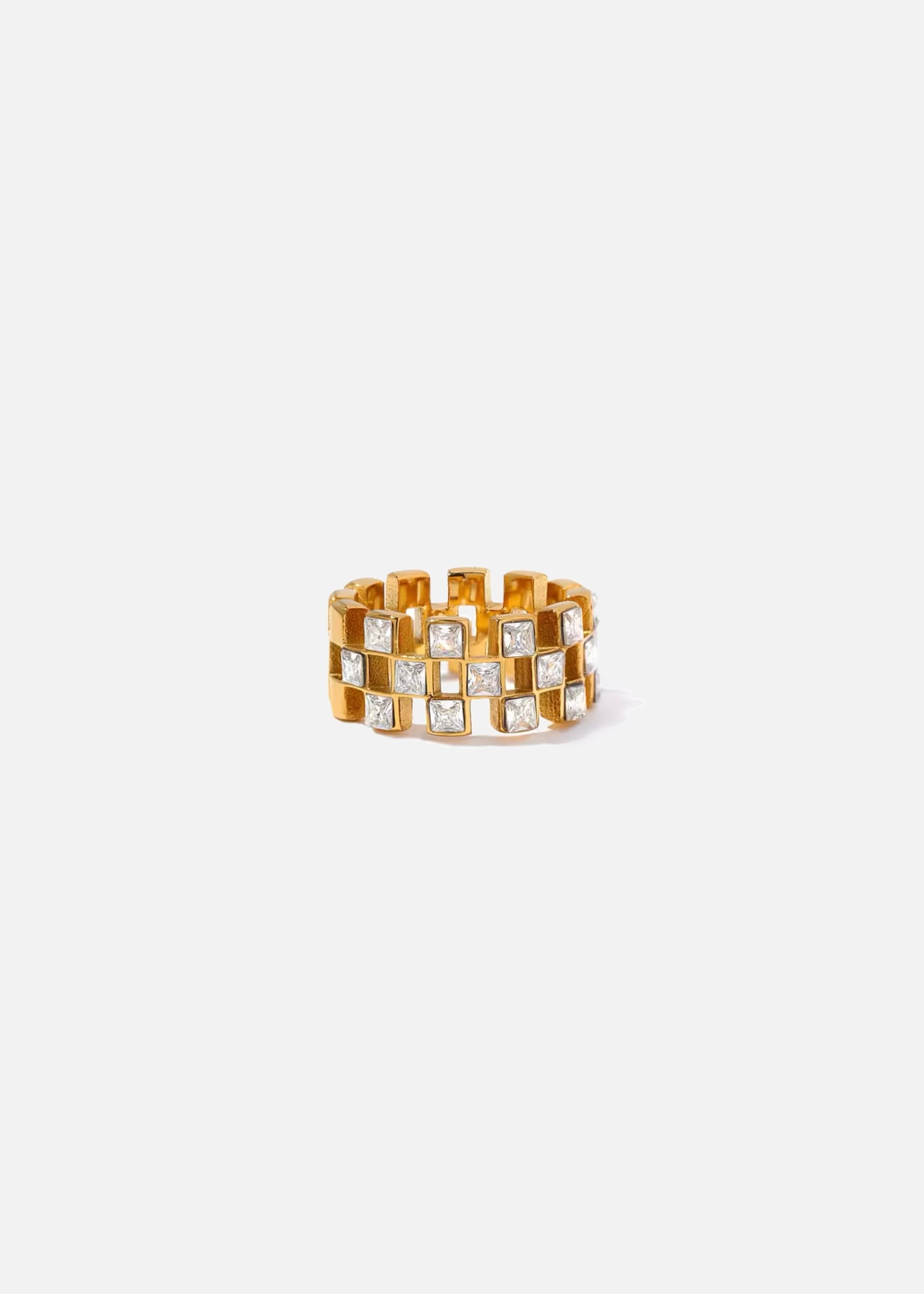 CECE 18k Gold Plated Cubic Zirconia Grid Ring