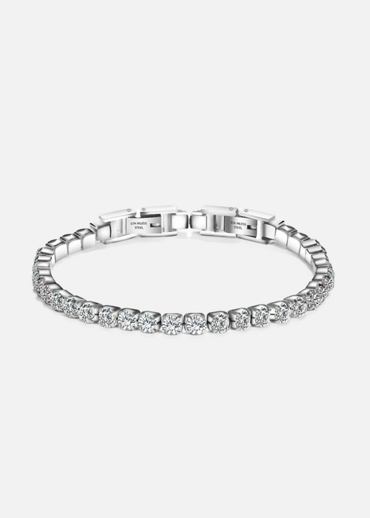 Silver Rhodium Plated 3A+ CZ Stone Ice Out Tennis Link Chain Bracelet