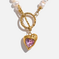 18k Gold Plated Freshwater Pearl Heart Pink Cubic Zirconia Pendant Necklace