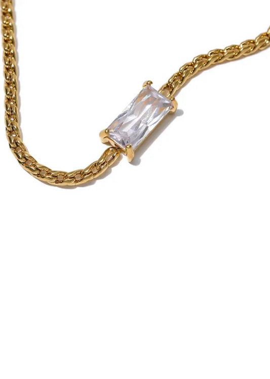 18K Gold Plated White Cubic Zirconia Chain Necklace