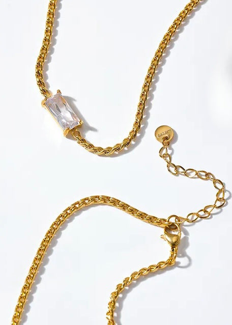 18K Gold Plated White Cubic Zirconia Chain Necklace