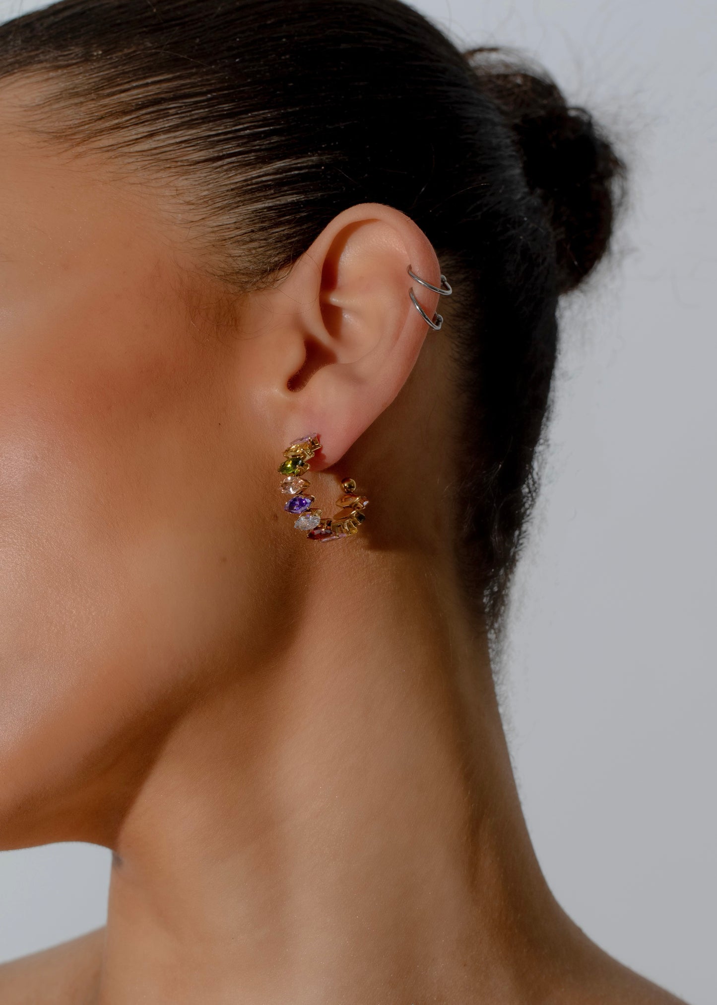 18k Gold Plated Cubic Zirconia Multi Coloured Hoop Earrings