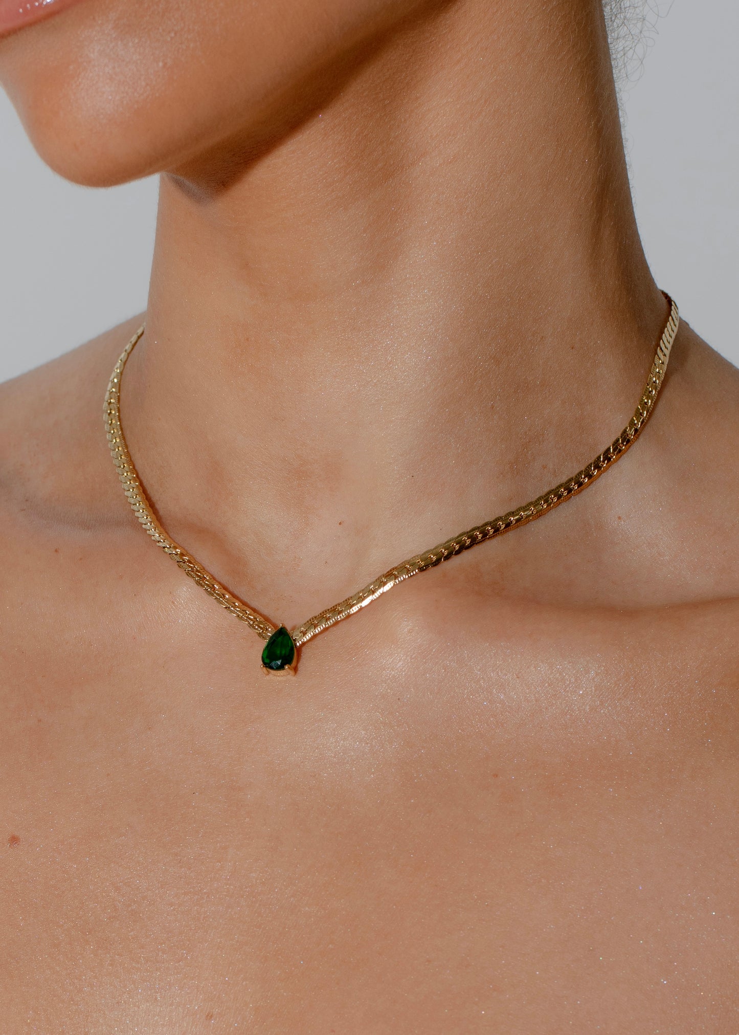 MELA 18K Gold Plated Emerald Green Cubic Zirconia Chain Necklace