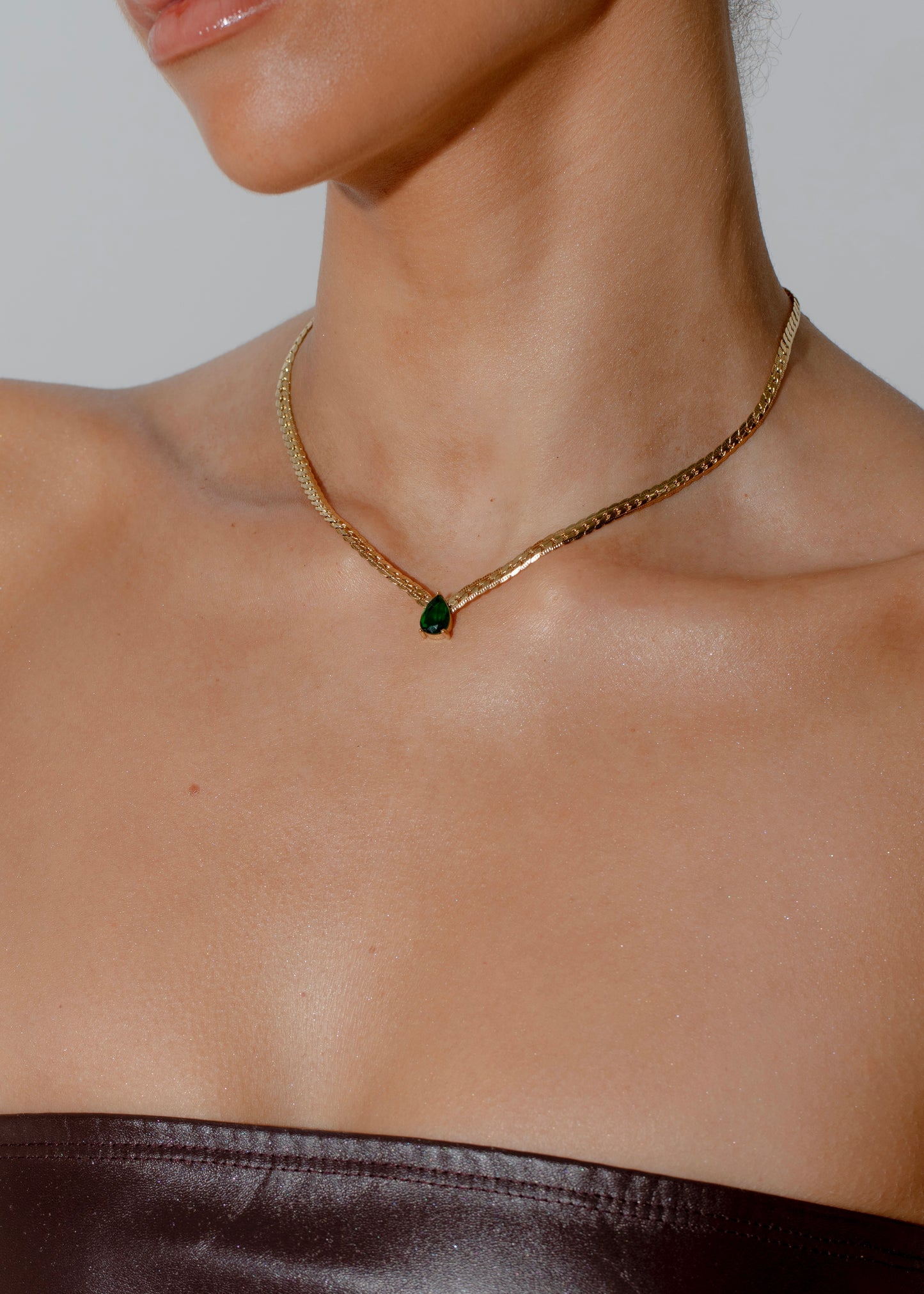 MELA 18K Gold Plated Emerald Green Cubic Zirconia Chain Necklace