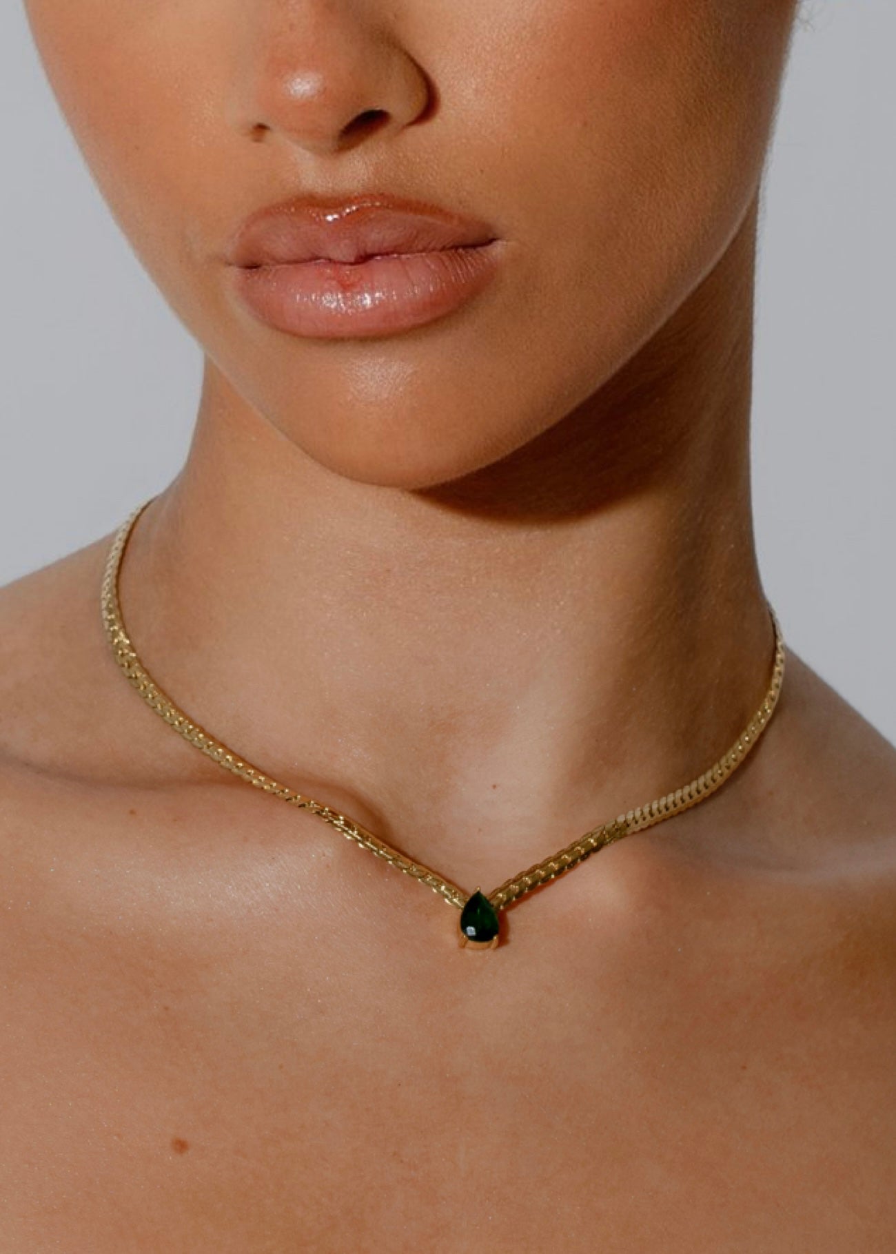 MELA 18K Gold Plated Emerald Green Cubic Zirconia Chain Necklace