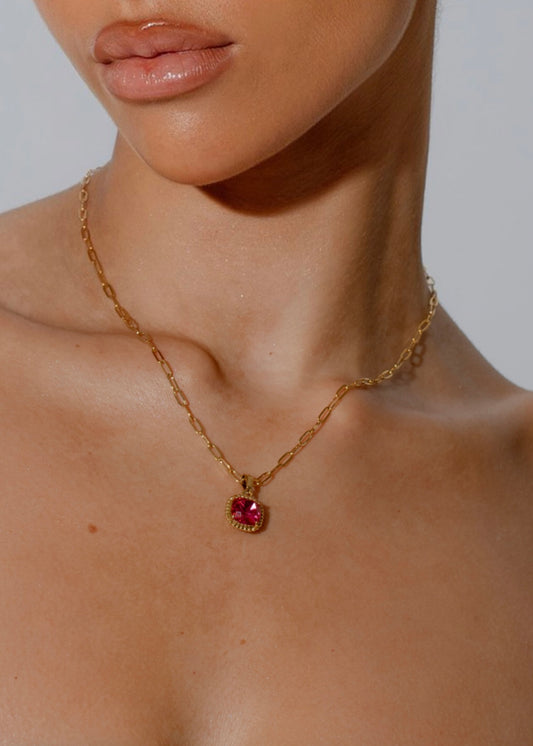 18k Gold Plated Pink Cubic Zirconia Pendant Chain Necklace